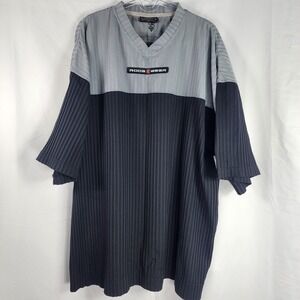 Rocawear Mens V Neck Ribbed Shirt XXL Black Gray Embroidered Logo Hip Hop *READ